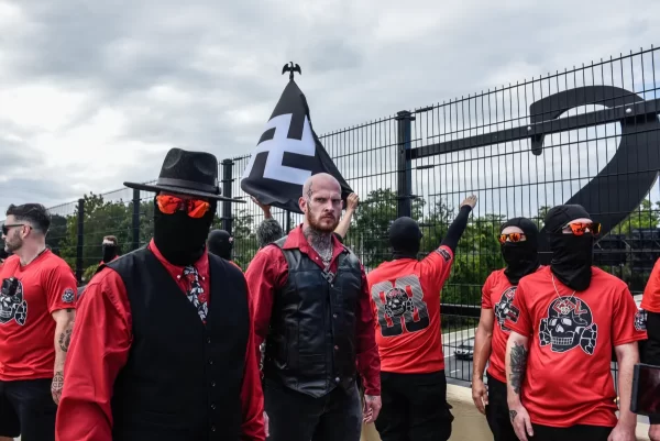 Neo-Nazi groups, Blood Tribe and Goyim Defense League, in Orlando on September 2 2023 (courtesy of New York Daily News)
