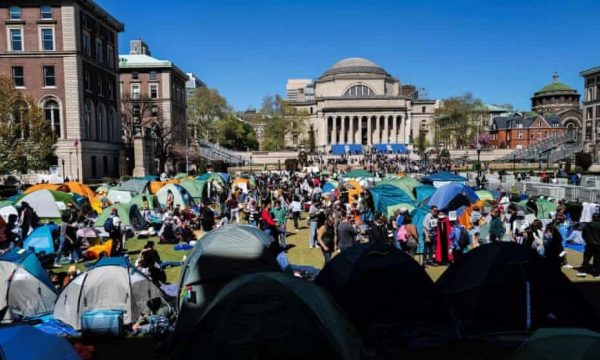 The demonstration at Columbia on Monday afternoon. Photograph: Charly Triballeau/AFP/Getty Images